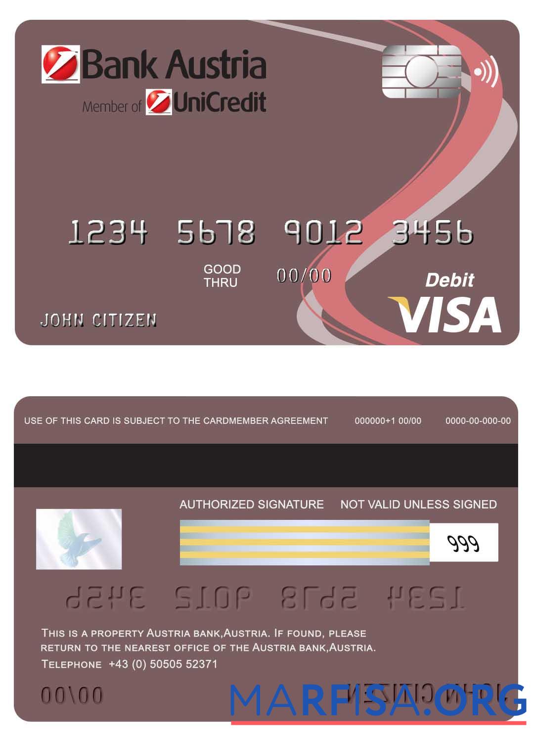 Printable Austria Bank Austria visa card template